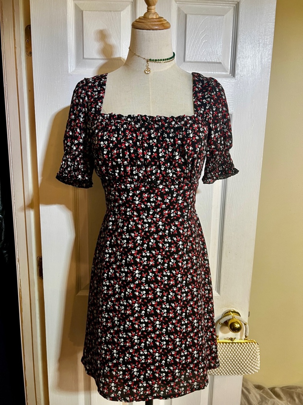 Row A Wms Floral Pleated Smock Chiffon Cottagecore Milkmaid Mini Dress M